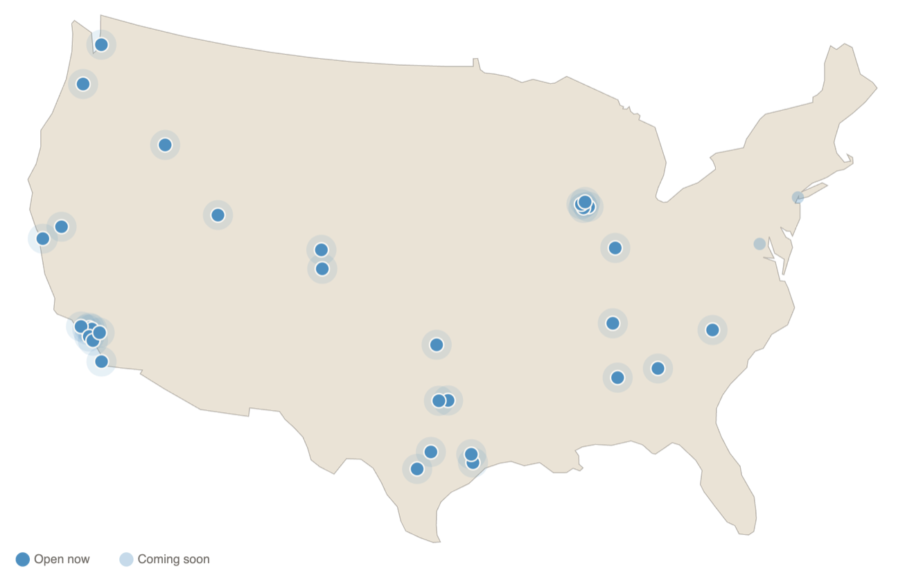 Map of Advanced Hair offices across the United States
