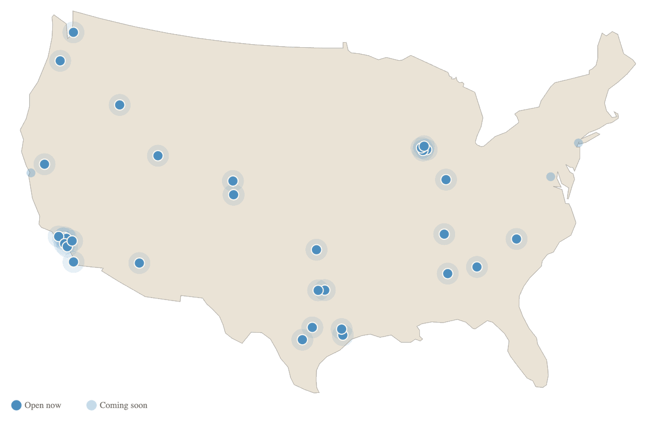 Map of Advanced Hair offices across the United States