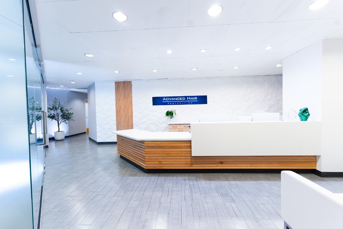 The reception area of an Advanced Hair Restoration office