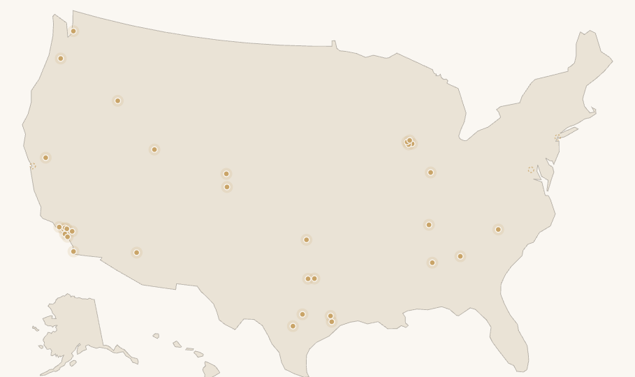 Map of Advanced Hair Restoration offices across the United States